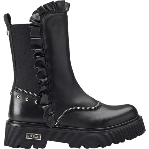 Schwarze Leder Damen Mid Stiefel , Damen, Größe: 40 EU - Cult - Modalova