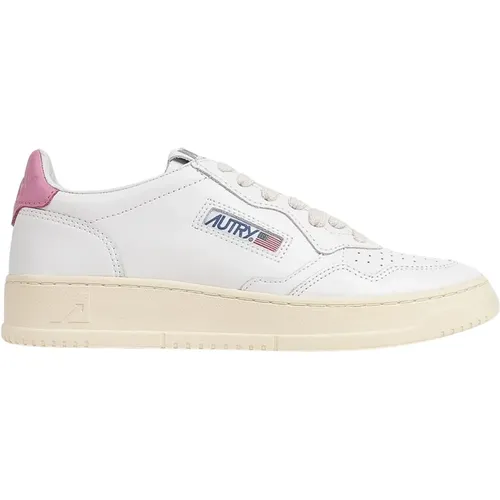 Leather Sneakers with Pink Details , female, Sizes: 3 UK - Autry - Modalova