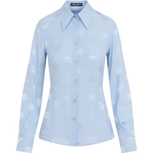 Blaue Seidenbluse Stilvoll Erhöhen - Dolce & Gabbana - Modalova