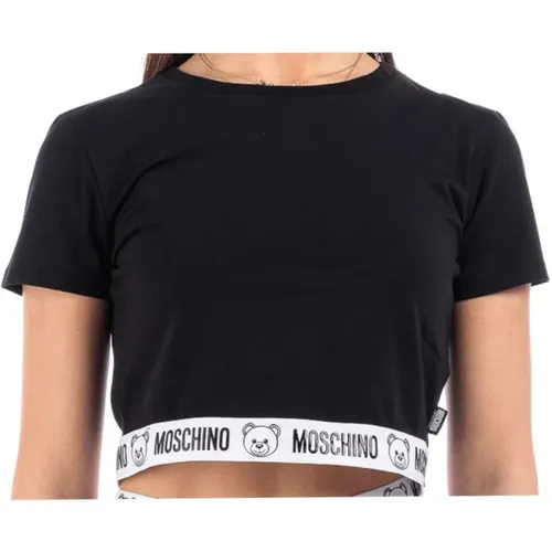 Schwarzes Logo Band Crop T-shirt , Damen, Größe: L - Moschino - Modalova