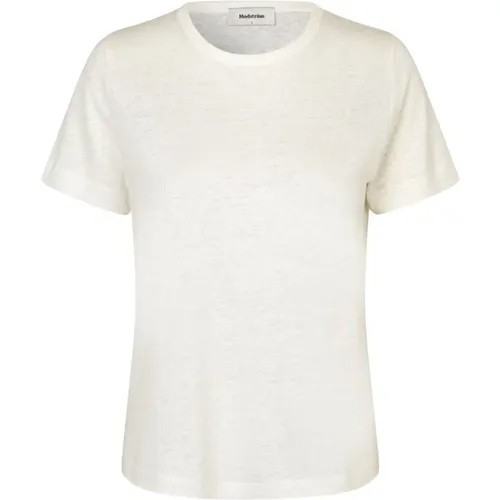 Weißes Basic Leinen T-Shirt Holt , Damen, Größe: M - Modström - Modalova
