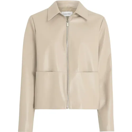 Leather Jacket with Zip , female, Sizes: L - Calvin Klein - Modalova
