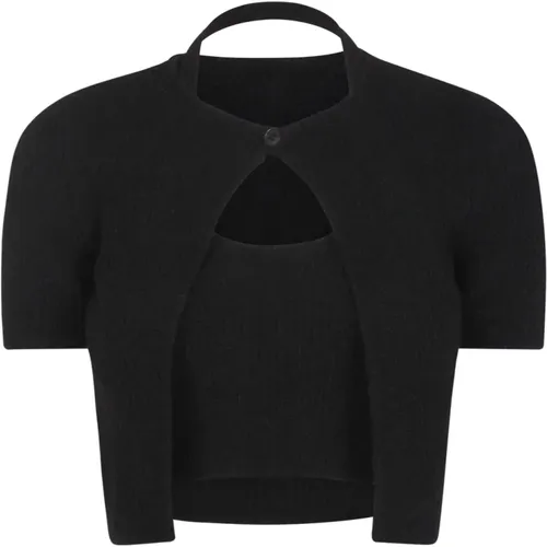 Schwarze Pullover mit Hybrid Halter Cardigan , Damen, Größe: M - alexander wang - Modalova