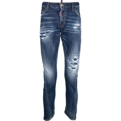Patch Distressed Slim Jeans , male, Sizes: W30, W34, W28, W32 - Dsquared2 - Modalova