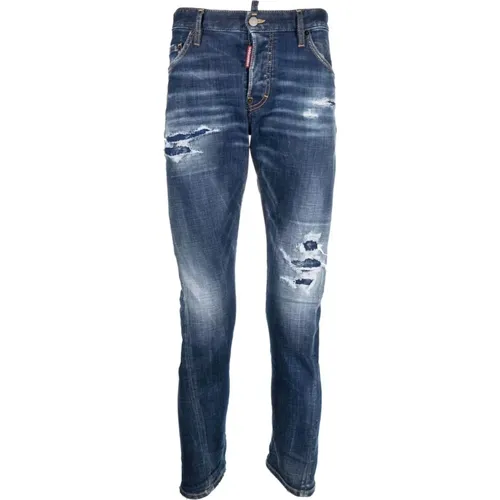 Patch Distressed Slim Jeans , male, Sizes: W38, W32 - Dsquared2 - Modalova