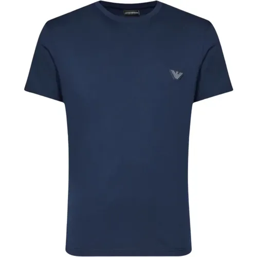 D Logo Baumwoll T-Shirt - Blau , Herren, Größe: S - Emporio Armani - Modalova