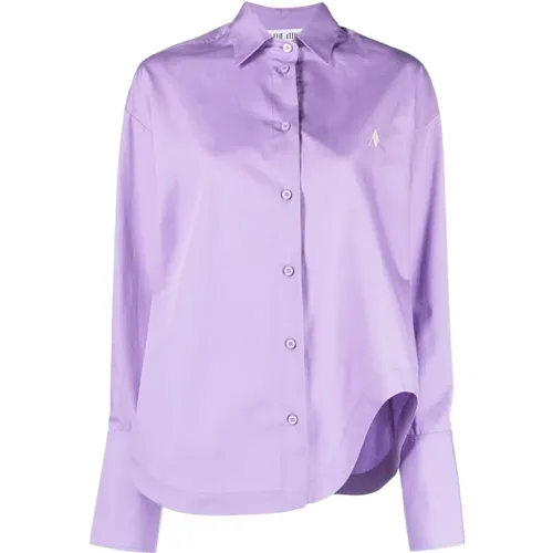 Lavendelfarbene asymmetrische Baumwoll-Popeline-Bluse , Damen, Größe: 2XS - The Attico - Modalova