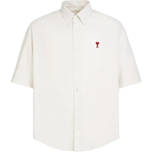 Cotton Shirt with Ami de Coeur Monogram , male, Sizes: S - Ami Paris - Modalova