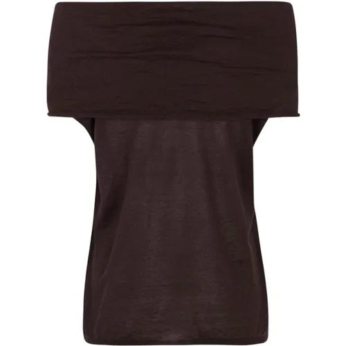 Braunes Leinen Off-Shoulder Stricktop , Damen, Größe: S - Cortana - Modalova