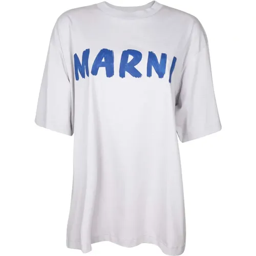 Grey Cotton Jersey T-shirt with Logo , female, Sizes: S, XS - Marni - Modalova
