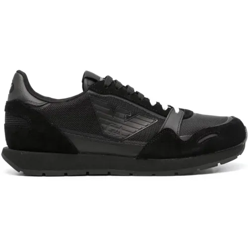 Schwarze Sneakers mit Signatur Adlerkopf Applikation - Emporio Armani - Modalova