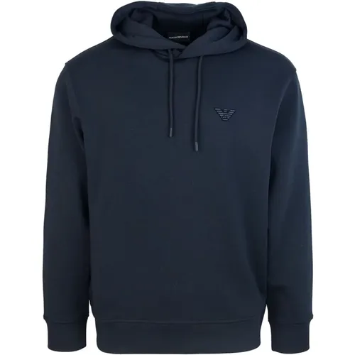 Blaue Kapuzenpullover mit Adler-Logo , Herren, Größe: S - Emporio Armani - Modalova