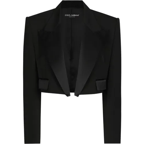 Satin Finish Open Front Jacket , female, Sizes: S, XS - Dolce & Gabbana - Modalova