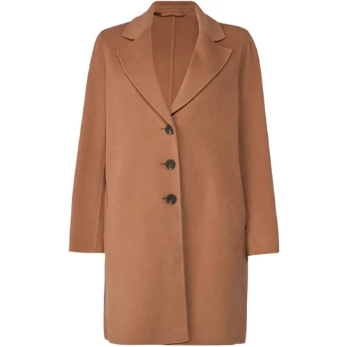 Camel Coat Single-Breasted 3-Button , female, Sizes: L - Marella - Modalova