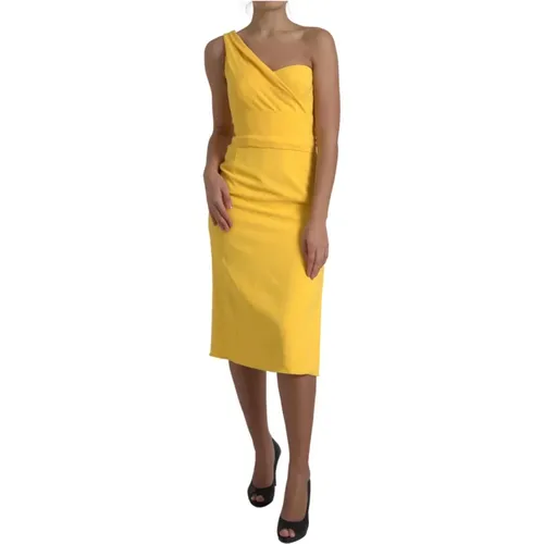 Gelbes One-Shoulder-Midi-Kleid mit Seitenschlitz - Dolce & Gabbana - Modalova