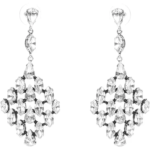 Diamond-shaped Silver Earrings with Rhinestones , female, Sizes: ONE SIZE - Saint Laurent - Modalova