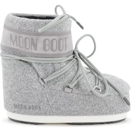 Graue Wildleder Flache Schuhe mit Logo , Damen, Größe: 39 EU - moon boot - Modalova