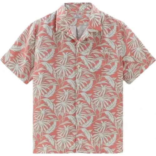 Tropisches Print Bowling Shirt Koralle , Herren, Größe: L - Woolrich - Modalova