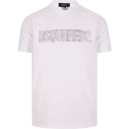 Weiße Baumwoll-T-Shirt mit 3D Buchstaben-Print - Dsquared2 - Modalova