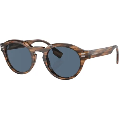Stilvolle braune Sonnenbrille mit dunkelblauen Gläsern , Herren, Größe: 50 MM - Burberry - Modalova
