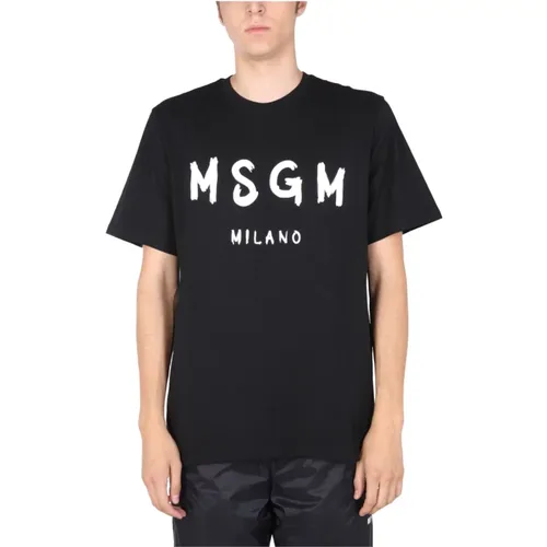 T-Shirt With Brushed Logo , male, Sizes: M, S, L - Msgm - Modalova