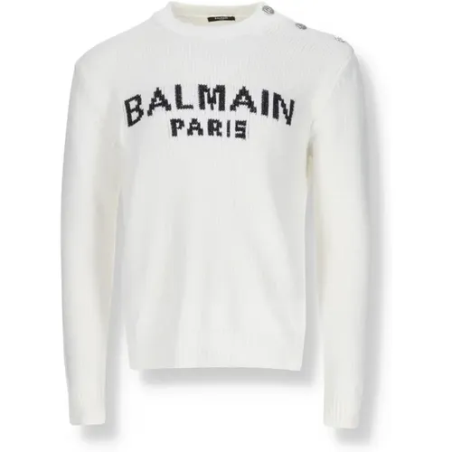 Cotton Sweater with Logo Detail , male, Sizes: L - Balmain - Modalova