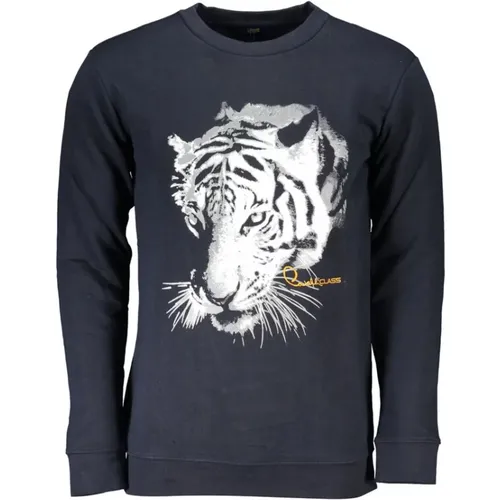 Blauer Baumwoll-Sweatshirt mit Print-Logo - Cavalli Class - Modalova