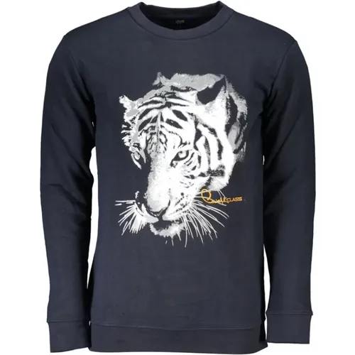 Blauer Baumwoll-Sweatshirt mit Print-Logo , Herren, Größe: XL - Cavalli Class - Modalova