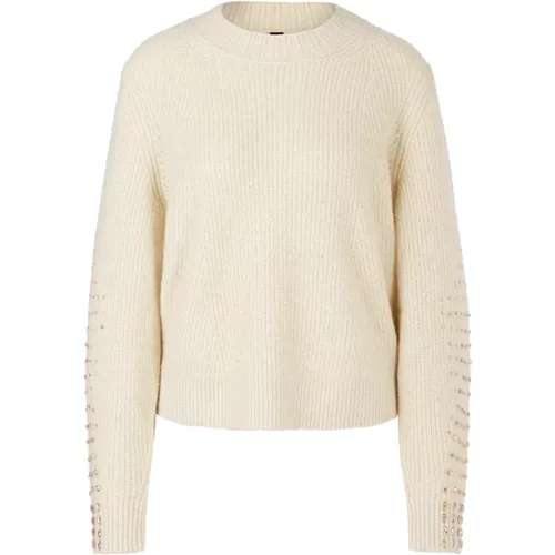 Ribbed Sweater with Pearls , female, Sizes: M, L - Marc Cain - Modalova