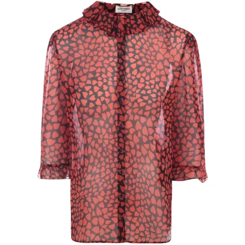 Heart Print Silk Georgette Shirt , female, Sizes: L, M - Saint Laurent - Modalova