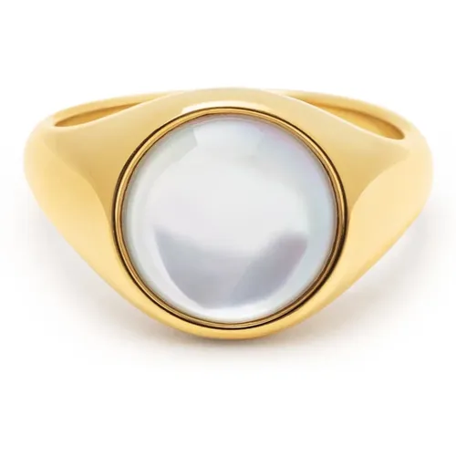 Women's Signet Ring with Large Pearl , female, Sizes: 54 MM, 52 MM - Nialaya - Modalova