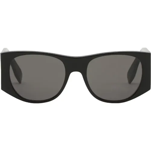 Ovale Schwarze Acetat Sonnenbrille,Glamouröse ovale Sonnenbrille mit dunkelgrauen Gläsern und goldfarbenem Metalllogo - Fendi - Modalova