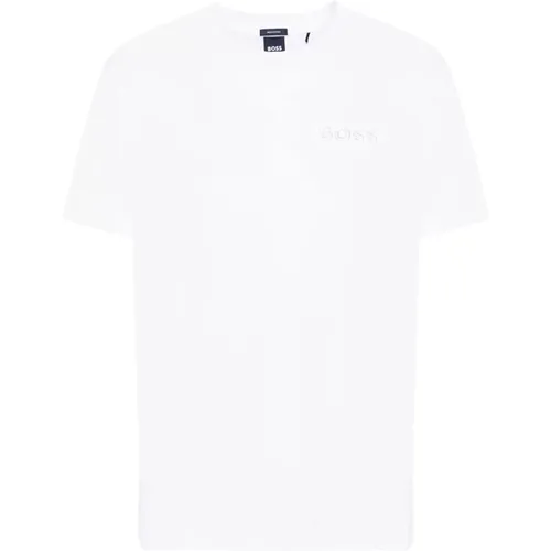 Besticktes Logo Weißes Rundhals-T-Shirt , Herren, Größe: M - Boss - Modalova