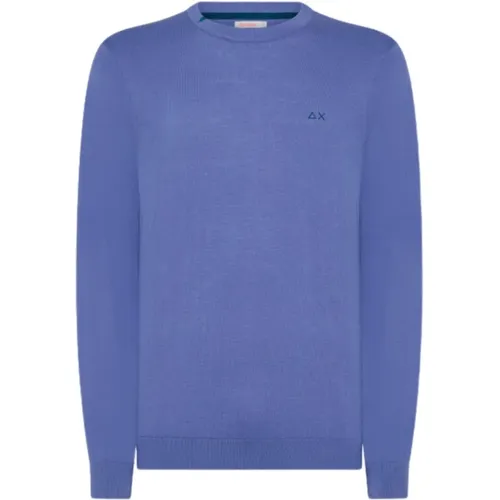 Blaue Avion Pullover Rund Solide Pflaume , Herren, Größe: 2XL - Sun68 - Modalova