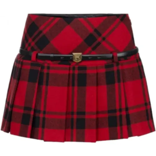 Roter Tartan Kurzer Rock Schwarzer Gürtel , Damen, Größe: M - Elisabetta Franchi - Modalova