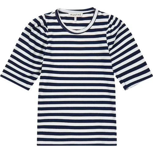 Striped T-Shirt with Short Sleeves , female, Sizes: M - Munthe - Modalova