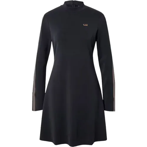 Schwarzes Jerseykleid mit Stehkragen , Damen, Größe: M - Emporio Armani EA7 - Modalova