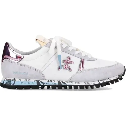 White and Lilac Leather Sneakers , female, Sizes: 4 UK, 7 UK - Premiata - Modalova