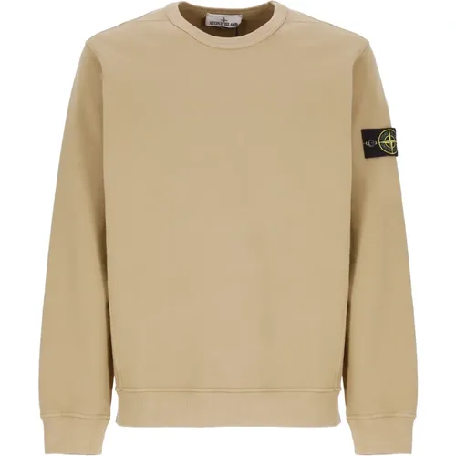 Beiger Baumwoll-Sweatshirt mit Logopatch , Herren, Größe: L - Stone Island - Modalova