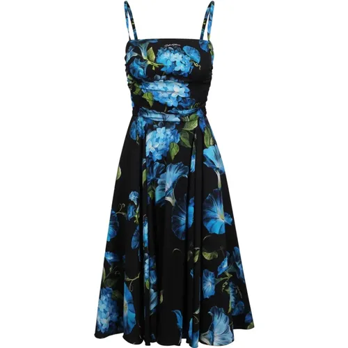 Strapless silk charmeuse sheath dress with bluebell print: , female, Sizes: S - Dolce & Gabbana - Modalova