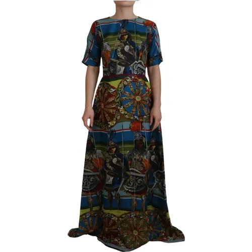 Sicily Silk A-line Long Dress Dress , female, Sizes: XS - Dolce & Gabbana - Modalova