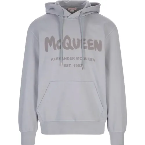 Grey McQueen Graffiti Logo Hoodie , male, Sizes: L, XL - alexander mcqueen - Modalova