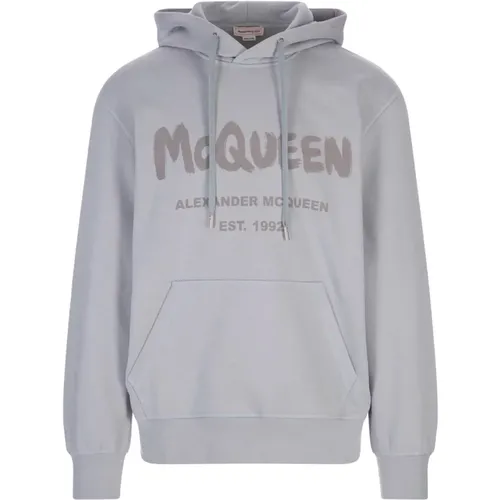 Grey McQueen Graffiti Logo Hoodie , male, Sizes: L, XL, S - alexander mcqueen - Modalova