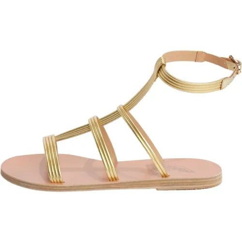 Goldene Leder Knöchelgebundene Sandale , Damen, Größe: 35 EU - Ancient Greek Sandals - Modalova