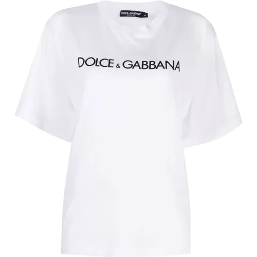 Logo Print Cotton T-shirt Crew Neck , female, Sizes: 2XS - Dolce & Gabbana - Modalova