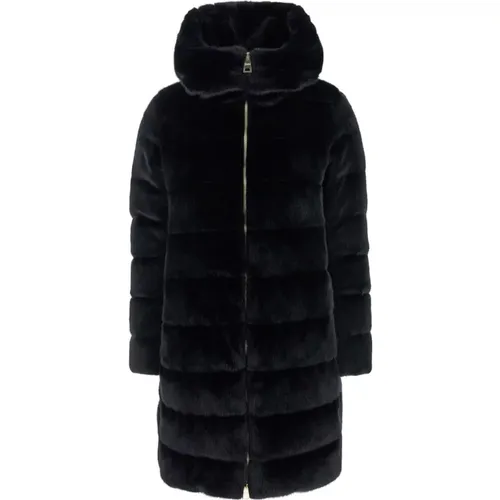 Schwarzer Faux Fur A-Shape Mantel , Damen, Größe: M - Herno - Modalova