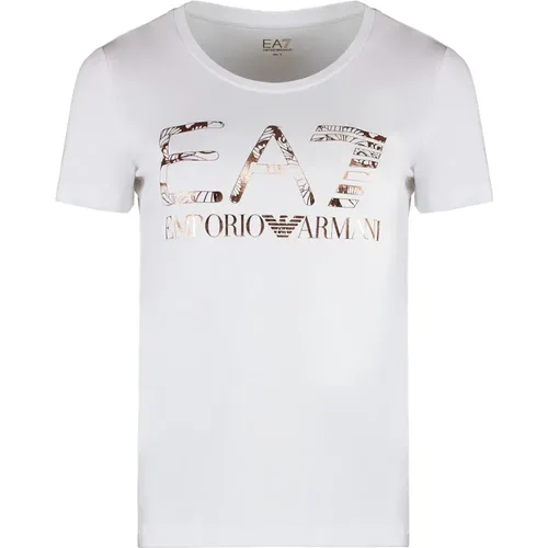 Buntes Print Modal Baumwoll T-shirt , Damen, Größe: XS - Emporio Armani EA7 - Modalova