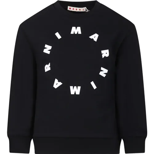 Schwarzer Baumwollpullover mit weißem Logo - Marni - Modalova