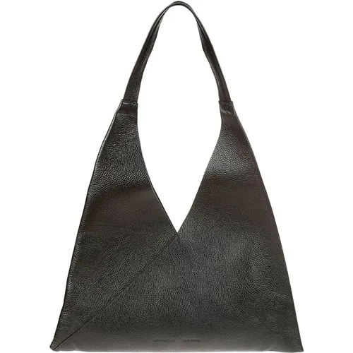 Schwarze Leder Hobo Tasche mit Dreiecksdesign,Orange Leder Dreieck Design Hobo Tasche - Liviana Conti - Modalova