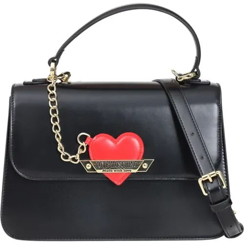 Schwarze Handtasche mit rotem Herzanhänger , Damen, Größe: ONE Size - Love Moschino - Modalova